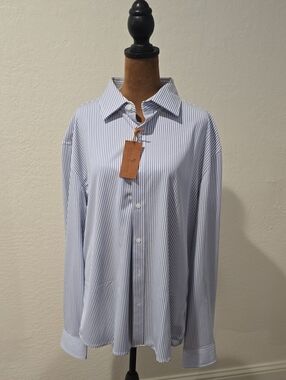Men's Blue Pinstripe Dress Shirt - Classic Spread Collar